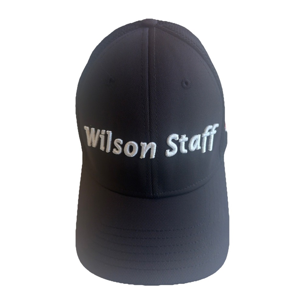Wilson Staff Hat Tour Golf Hat Black Strapback Mesh LARGE LOGOS Mint Condition‎